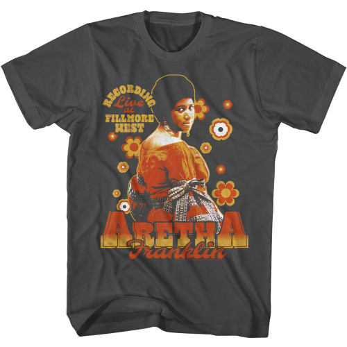 Aretha Franklin Retro Flowers T-Shirt - Gray