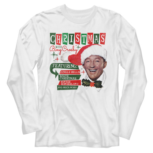 Bing Crosby Christmas Songs Long Sleeve T-Shirt - White