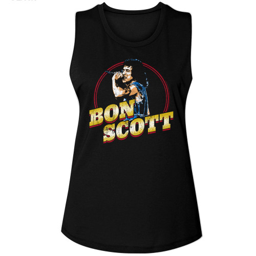 Bon Scott Gold Name Women's Muscle Tank - Black