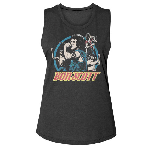 Bon Scott Multi Image Circle Ladies Muscle Tank  - Black