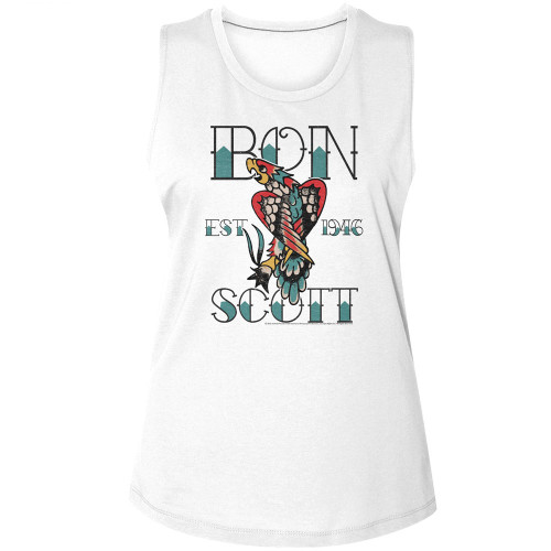 Bon Scott Tattoo Ladies Muscle Tank - White