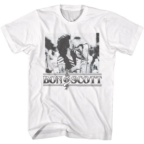 Bon Scott Singing with Microphone T-Shirt - White