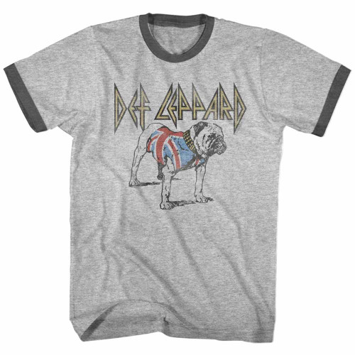 Def Leppard Union Jack Bulldog Ringer T-Shirt - Gray